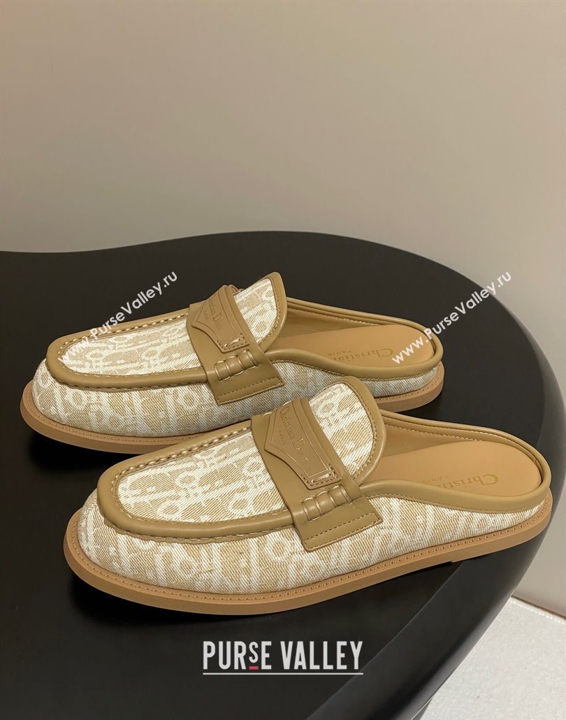 Dior Boy Flat Mules in Cotton Embroidered with Dior Oblique Motif and Calfskin Panels Beige 2025 (MD-250605048)