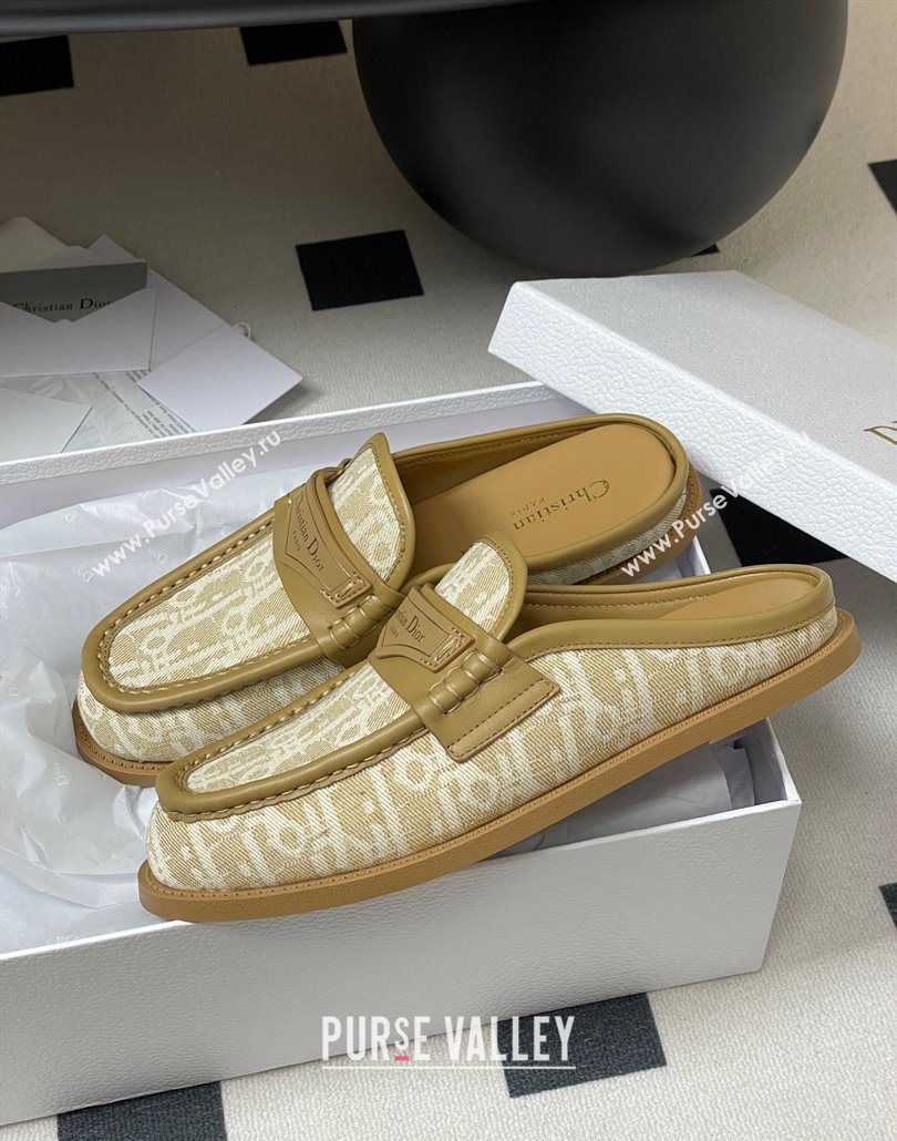 Dior Boy Flat Mules in Cotton Embroidered with Dior Oblique Motif and Calfskin Panels Beige 2025 (MD-250605048)