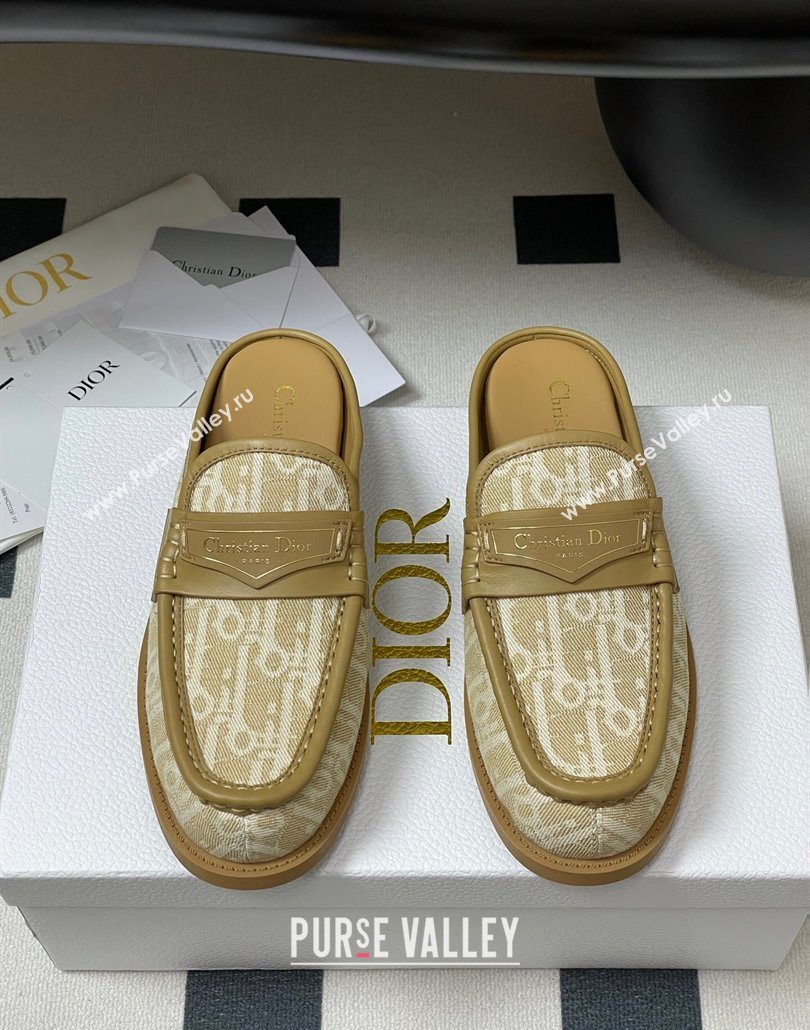 Dior Boy Flat Mules in Cotton Embroidered with Dior Oblique Motif and Calfskin Panels Beige 2025 (MD-250605048)