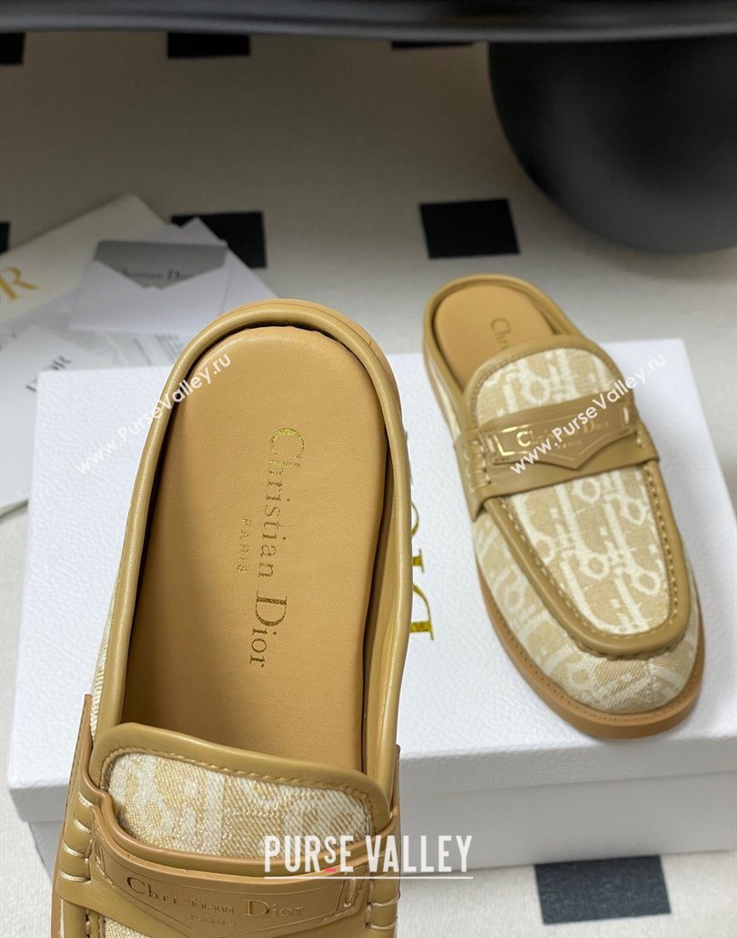 Dior Boy Flat Mules in Cotton Embroidered with Dior Oblique Motif and Calfskin Panels Beige 2025 (MD-250605048)