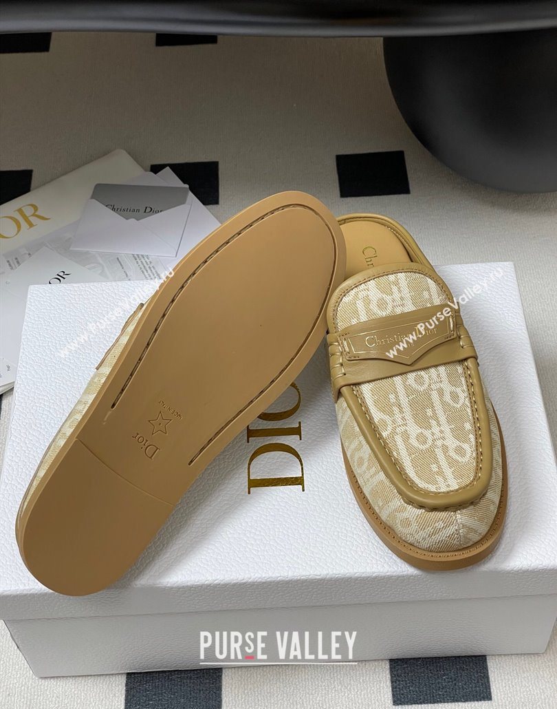 Dior Boy Flat Mules in Cotton Embroidered with Dior Oblique Motif and Calfskin Panels Beige 2025 (MD-250605048)