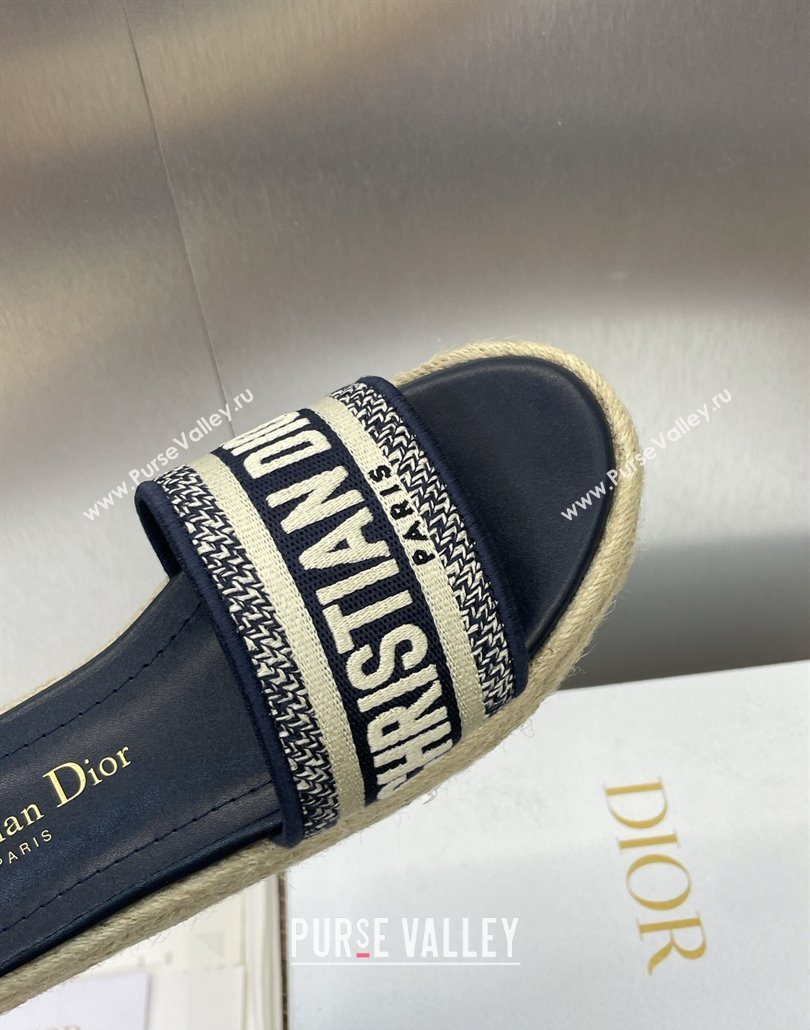 Dior Dway Platform Slides Sandal 4cm in Embroidered Cotton Deep Blue 2025 (JC-250605016)