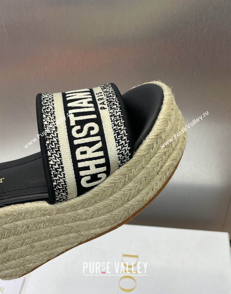 Dior Dway Wedge Sandals 10cm in Calfskin and Embroidered Cotton Black2 2025 (JC-250605025)