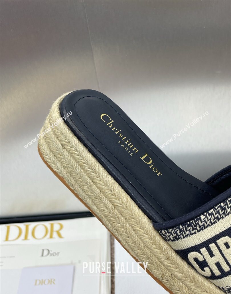 Dior Dway Platform Slides Sandal 4cm in Embroidered Cotton Deep Blue 2025 (JC-250605016)