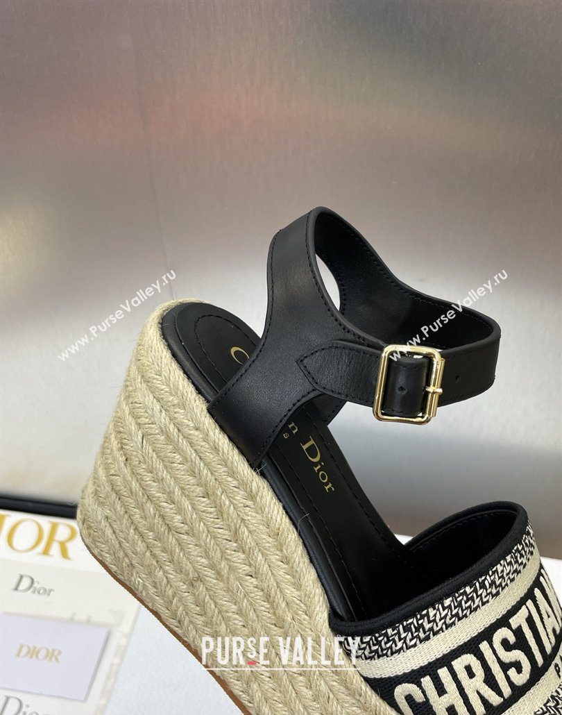 Dior Dway Wedge Sandals 10cm in Calfskin and Embroidered Cotton Black2 2025 (JC-250605025)