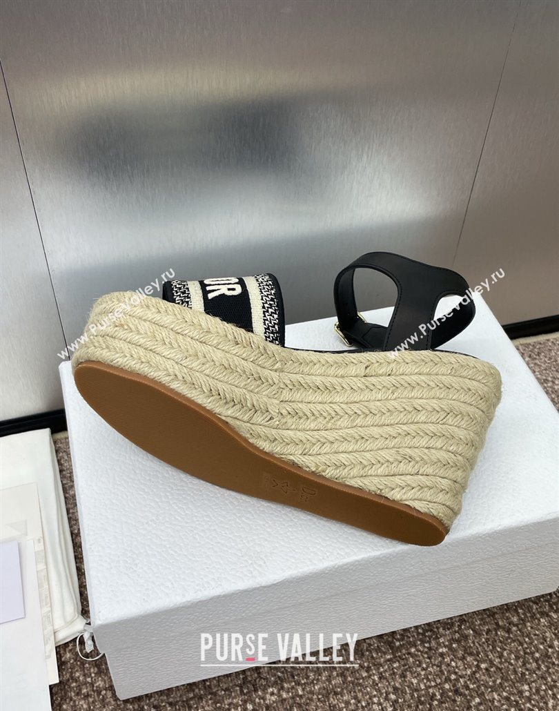 Dior Dway Wedge Sandals 10cm in Calfskin and Embroidered Cotton Black2 2025 (JC-250605025)