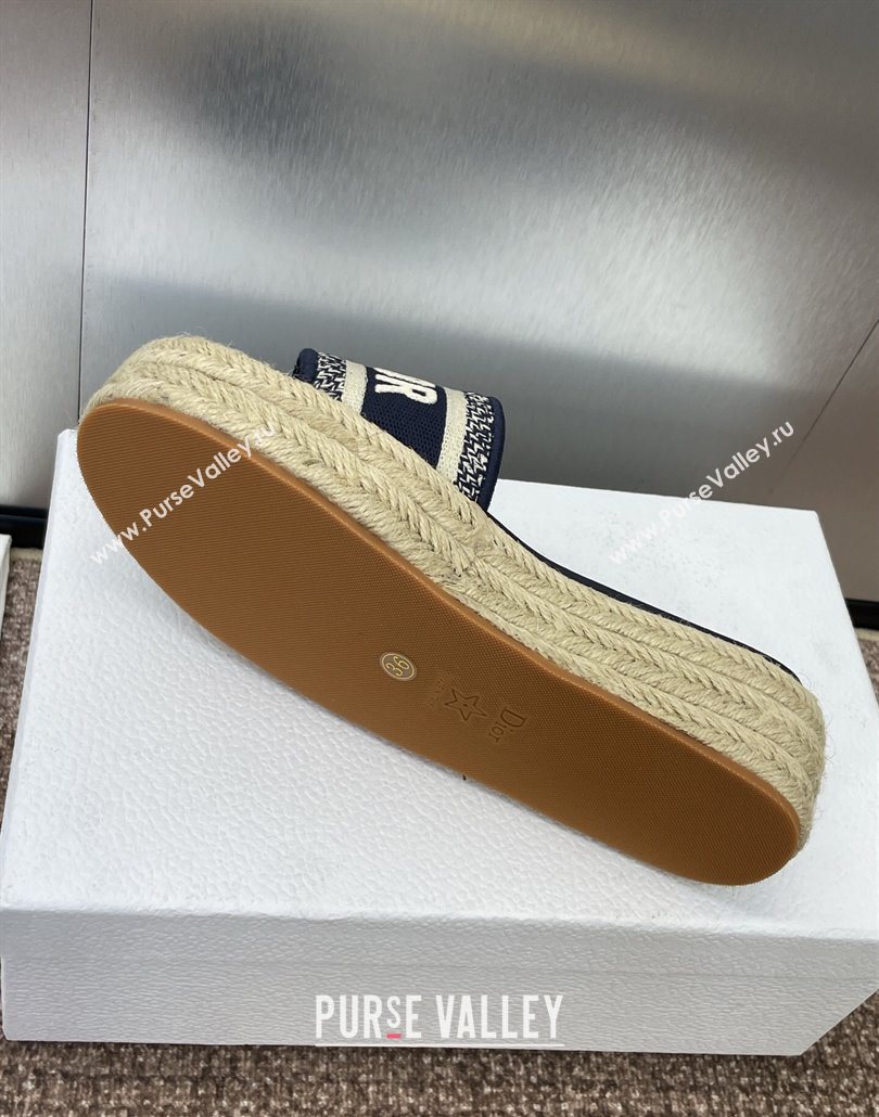 Dior Dway Platform Slides Sandal 4cm in Embroidered Cotton Deep Blue 2025 (JC-250605016)