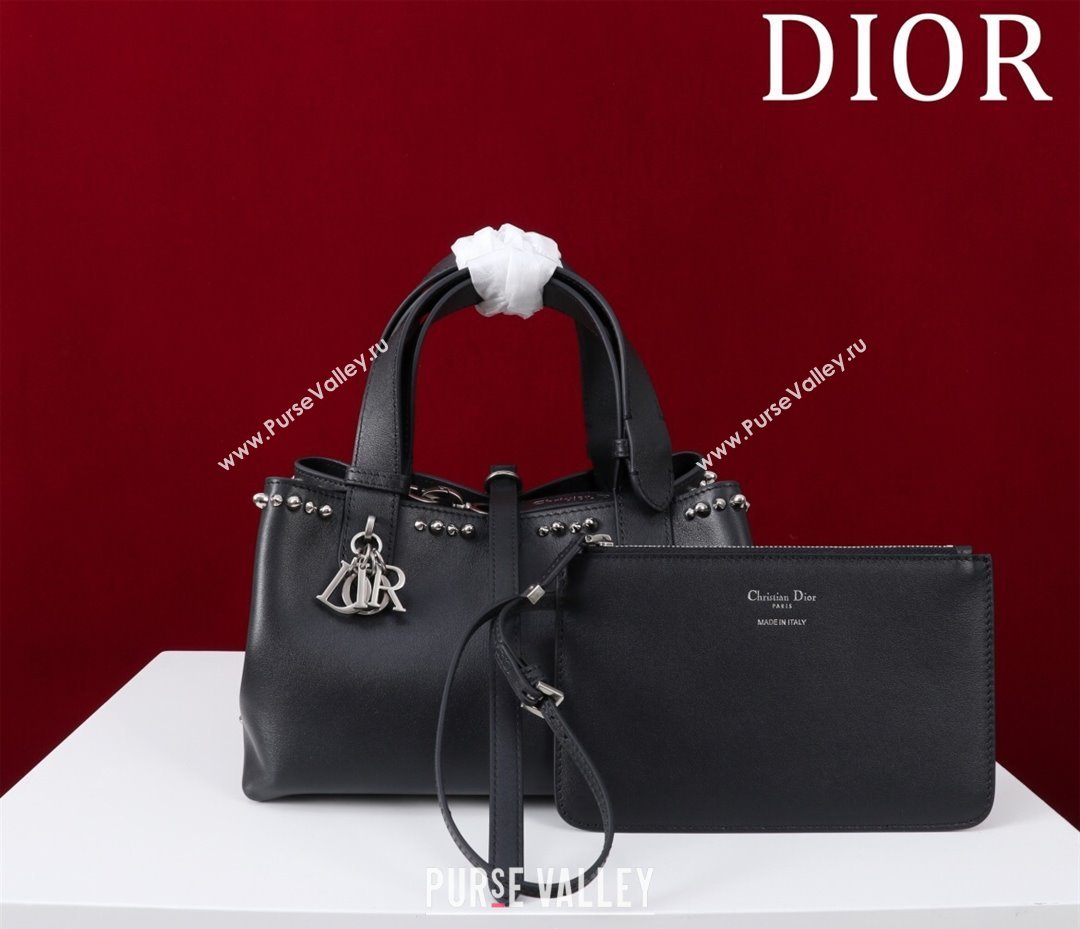Dior Small Toujours Bag in Black Calfskin Leather with Studs Trim 2025 M1188 (XXG-250403101)