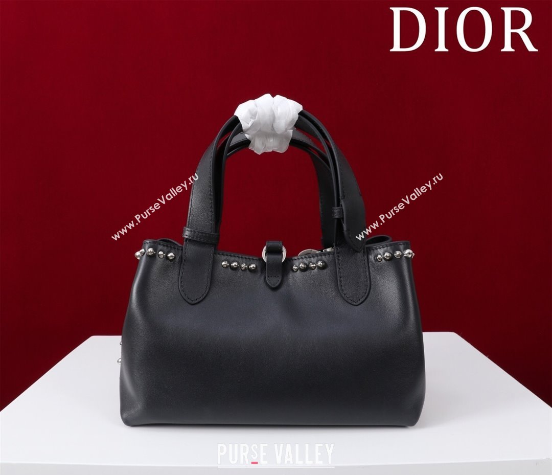 Dior Small Toujours Bag in Black Calfskin Leather with Studs Trim 2025 M1188 (XXG-250403101)