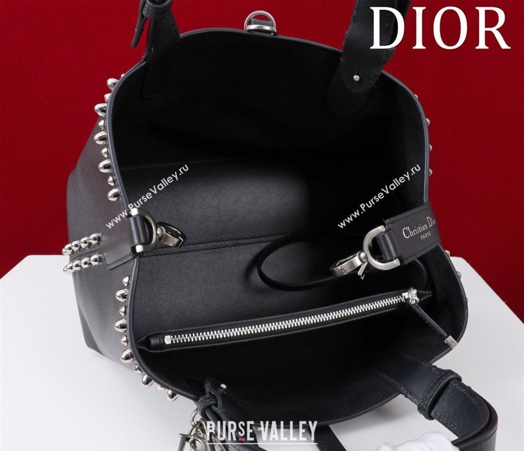 Dior Small Toujours Bag in Black Calfskin Leather with Studs Trim 2025 M1188 (XXG-250403101)