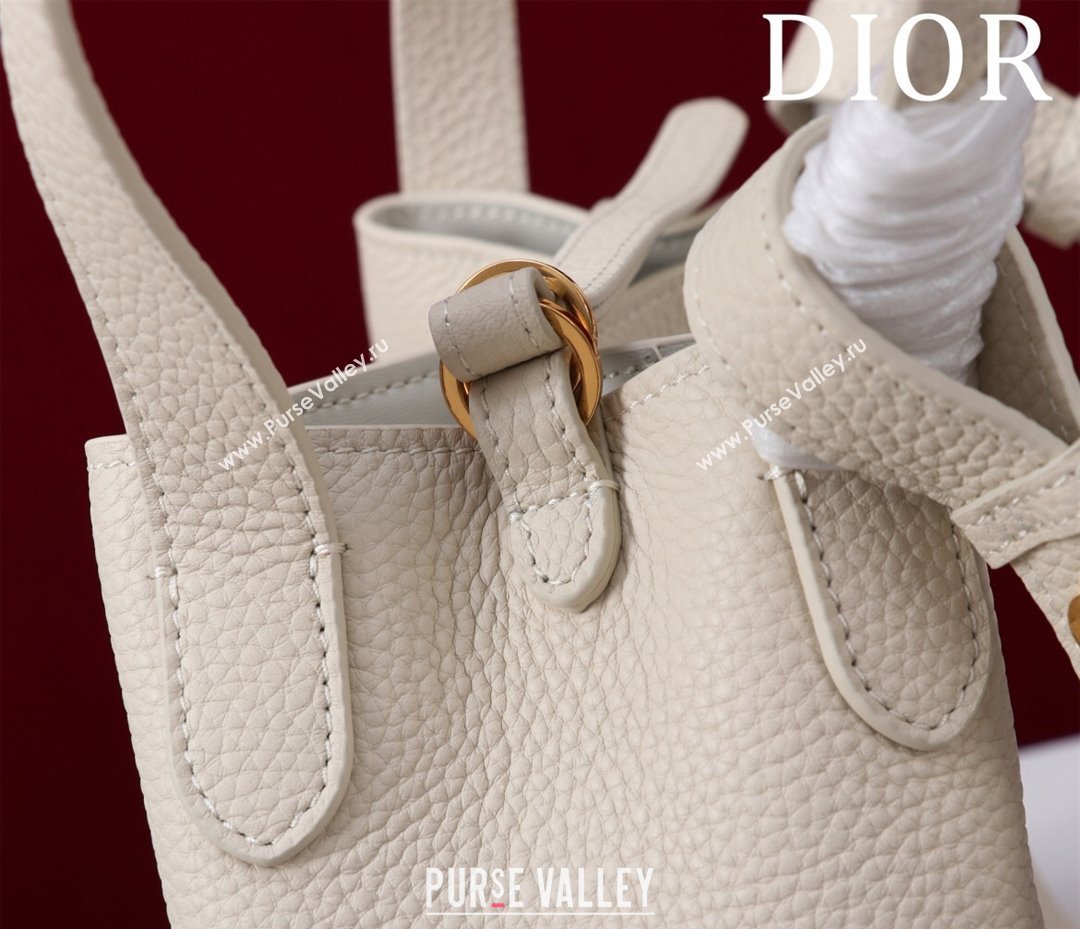 Dior Small Signature Bucket Bag in Grained Calfskin White 2025 0403 (XXG-250403102)