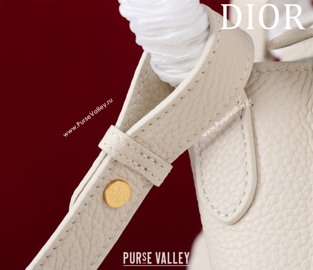 Dior Small Signature Bucket Bag in Grained Calfskin White 2025 0403 (XXG-250403102)