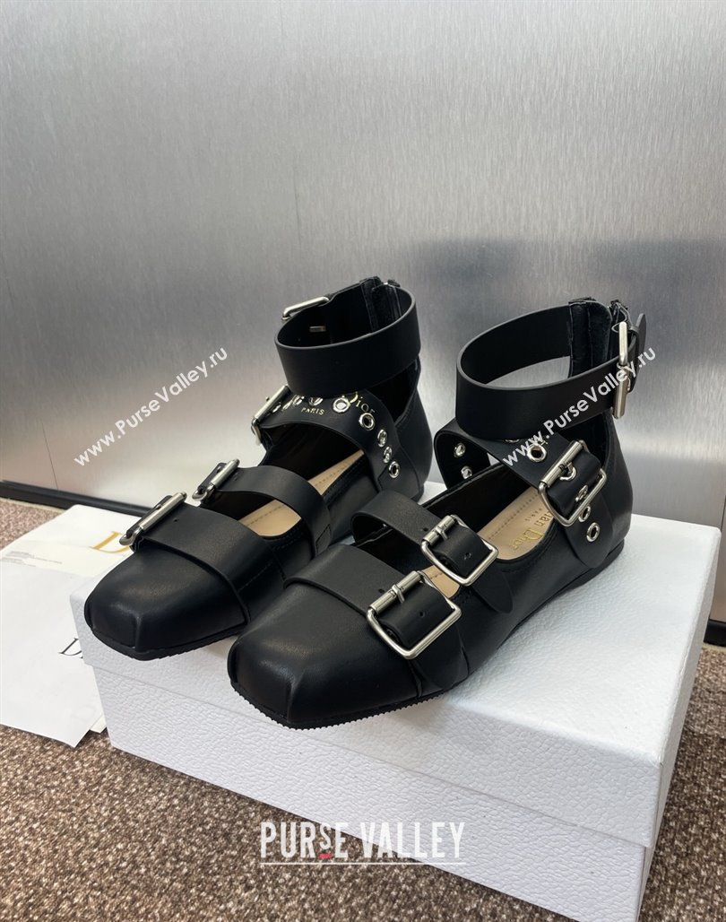 Dior Punk Ballet Flats in Supple Calfskin with Buckle and Amkle Strap Black 2025 (MD-250425060)