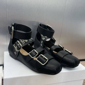 Dior Punk Ballet Flats in Supple Calfskin with Buckle and Amkle Strap Black 2025 (MD-250425060)