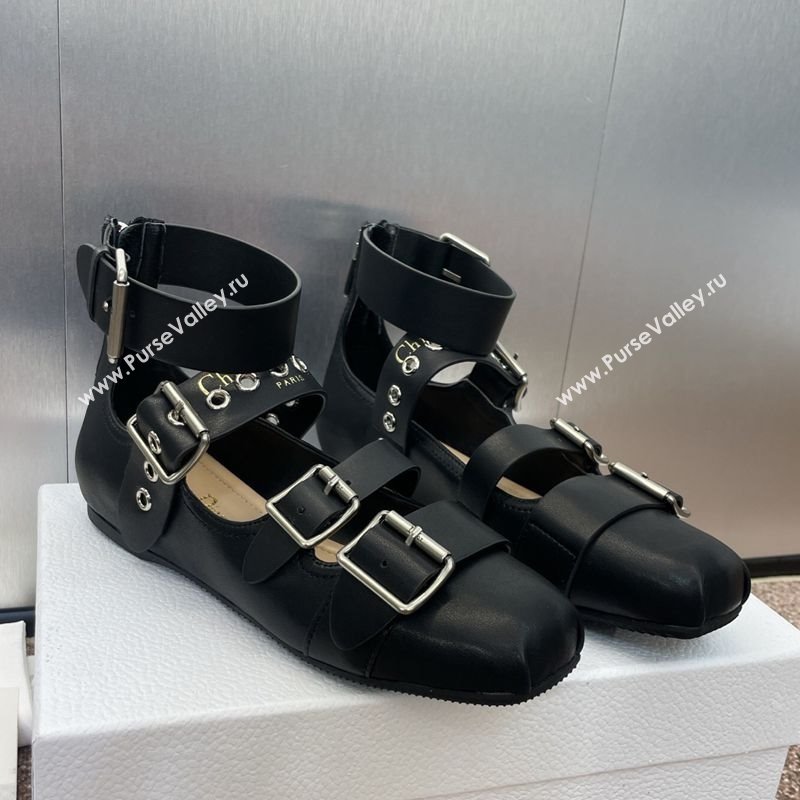 Dior Punk Ballet Flats in Supple Calfskin with Buckle and Amkle Strap Black 2025 (MD-250425060)