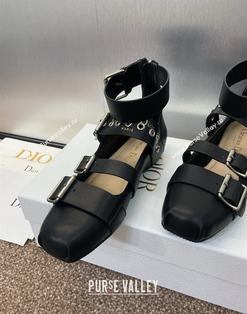 Dior Punk Ballet Flats in Supple Calfskin with Buckle and Amkle Strap Black 2025 (MD-250425060)