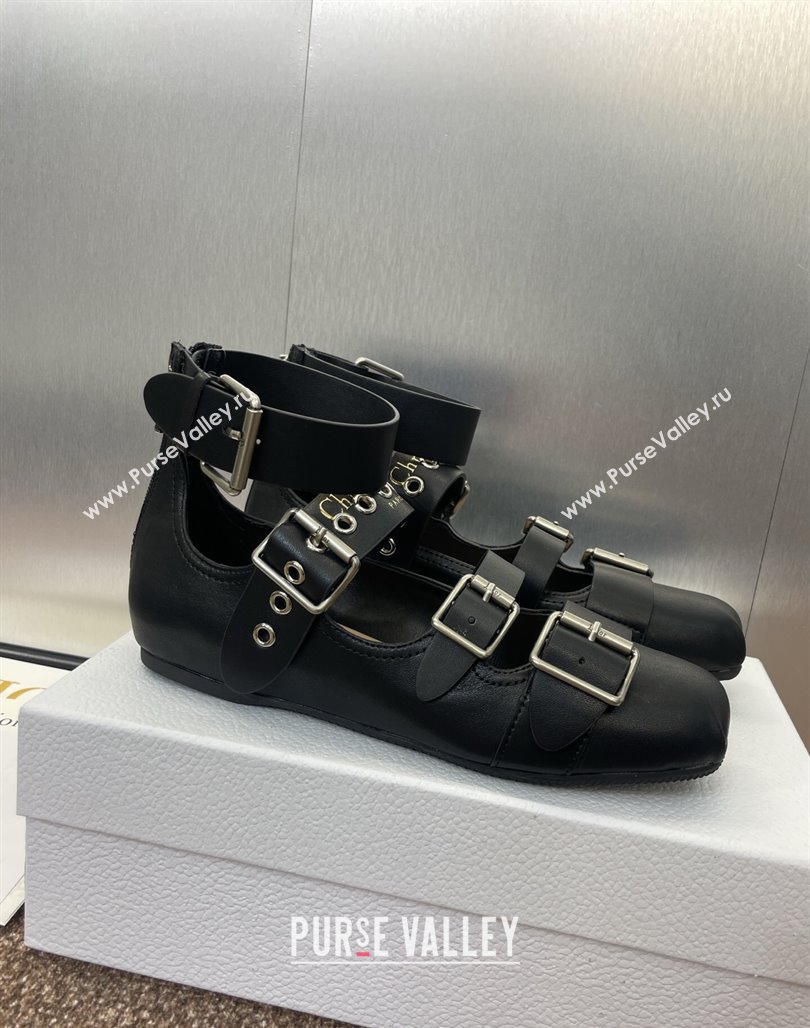 Dior Punk Ballet Flats in Supple Calfskin with Buckle and Amkle Strap Black 2025 (MD-250425060)