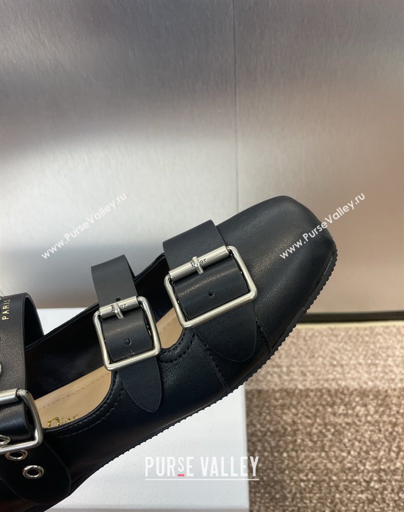 Dior Punk Ballet Flats in Supple Calfskin with Buckle and Amkle Strap Black 2025 (MD-250425060)