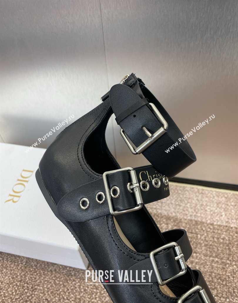 Dior Punk Ballet Flats in Supple Calfskin with Buckle and Amkle Strap Black 2025 (MD-250425060)