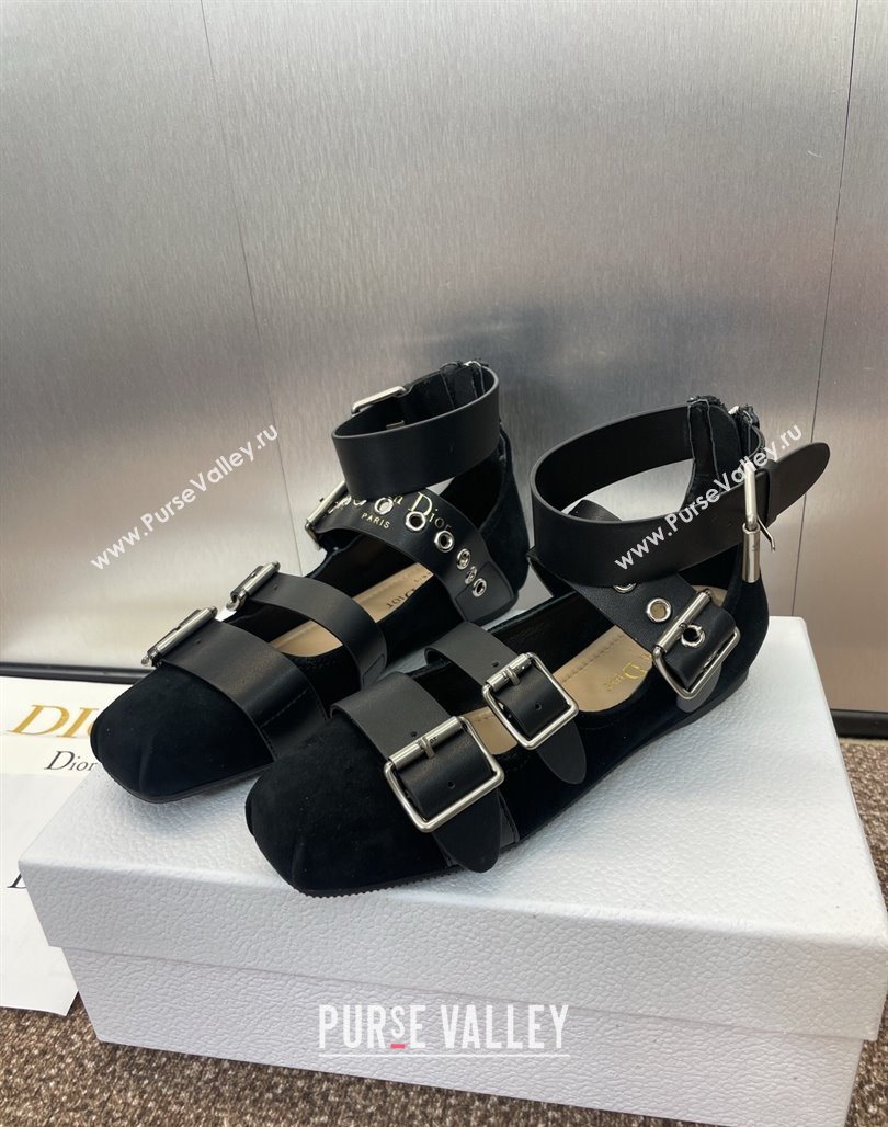 Dior Punk Ballet Flats in Suede with Buckle and Amkle Strap Black 2025 (MD-250425062)