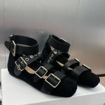 Dior Punk Ballet Flats in Suede with Buckle and Amkle Strap Black 2025 (MD-250425062)
