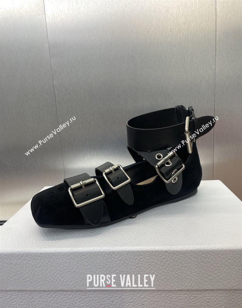 Dior Punk Ballet Flats in Suede with Buckle and Amkle Strap Black 2025 (MD-250425062)