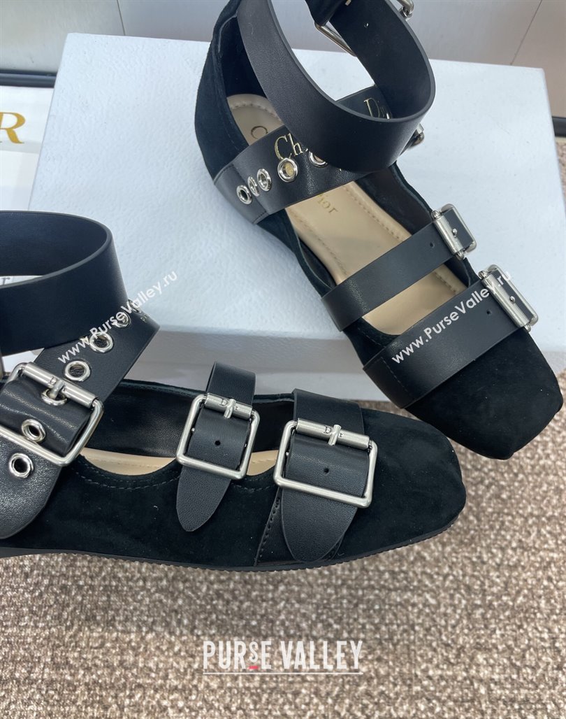Dior Punk Ballet Flats in Suede with Buckle and Amkle Strap Black 2025 (MD-250425062)