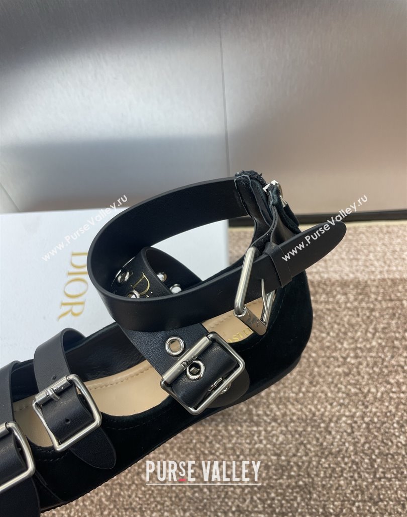 Dior Punk Ballet Flats in Suede with Buckle and Amkle Strap Black 2025 (MD-250425062)