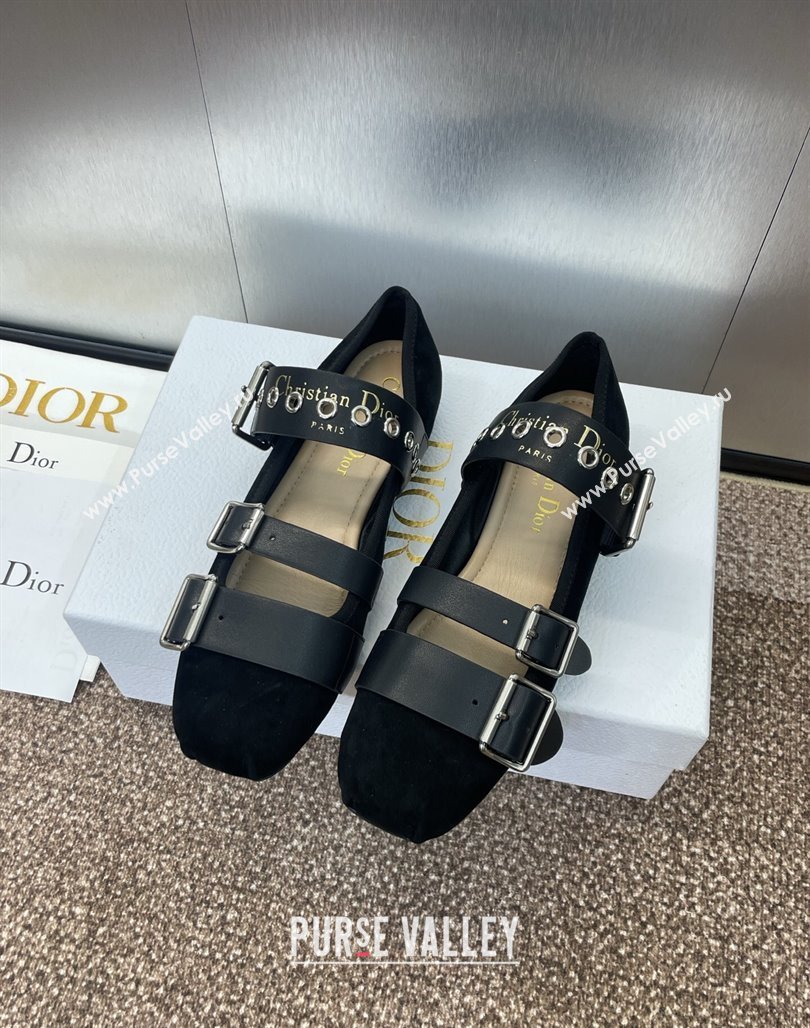 Dior Punk Ballet Flats in Suede with Buckle Black2 2025 (MD-250425065)