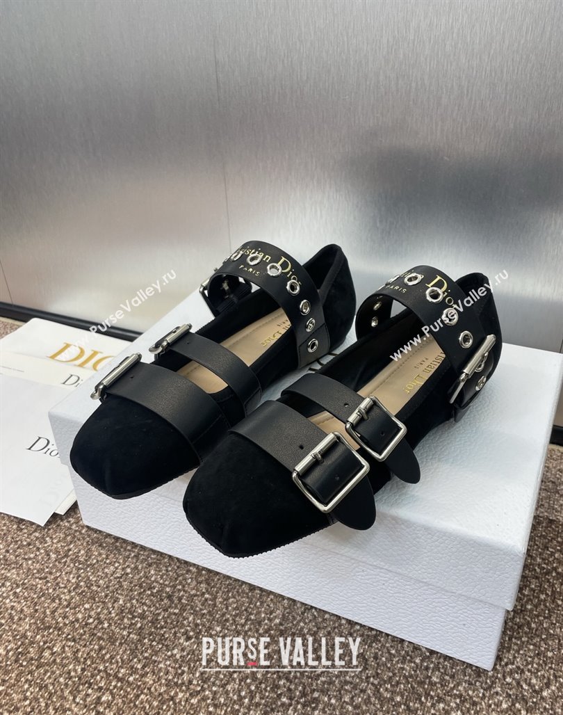Dior Punk Ballet Flats in Suede with Buckle Black2 2025 (MD-250425065)