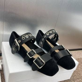Dior Punk Ballet Flats in Suede with Buckle Black2 2025 (MD-250425065)