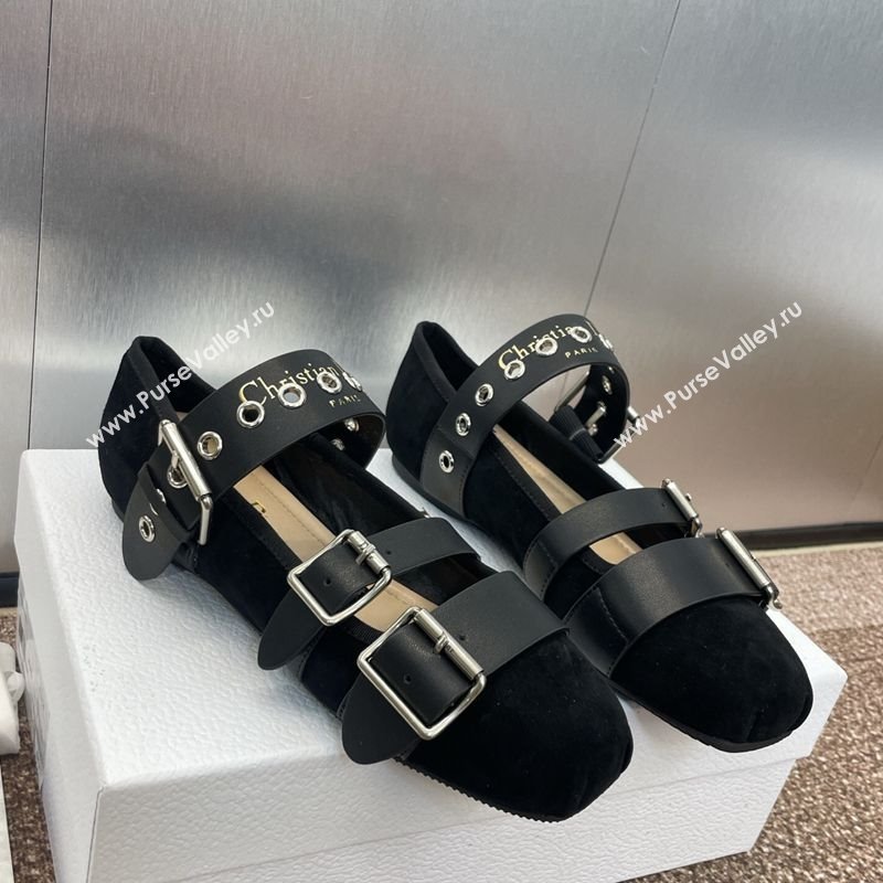 Dior Punk Ballet Flats in Suede with Buckle Black2 2025 (MD-250425065)
