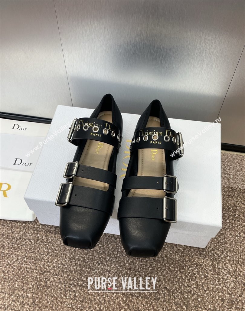 Dior Punk Ballet Flats in Supple Calfskin Leather with Buckle Black 2025 (MD-250425066)