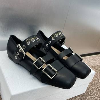 Dior Punk Ballet Flats in Supple Calfskin Leather with Buckle Black 2025 (MD-250425066)