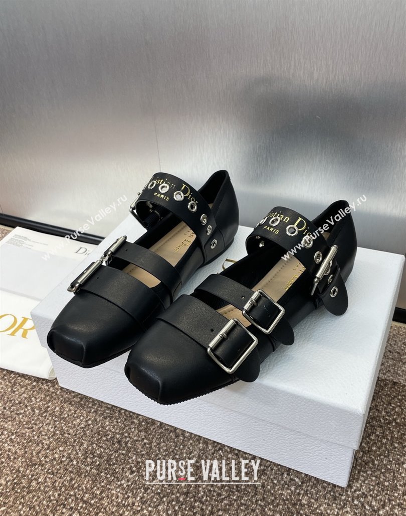 Dior Punk Ballet Flats in Supple Calfskin Leather with Buckle Black 2025 (MD-250425066)