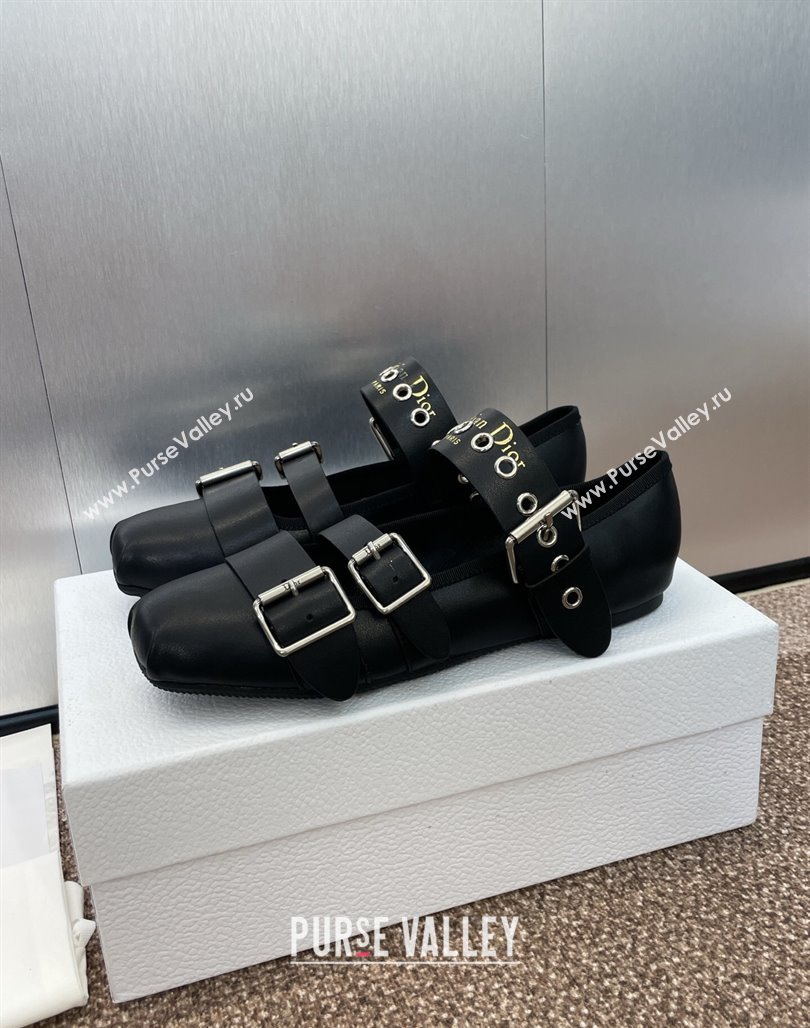 Dior Punk Ballet Flats in Supple Calfskin Leather with Buckle Black 2025 (MD-250425066)