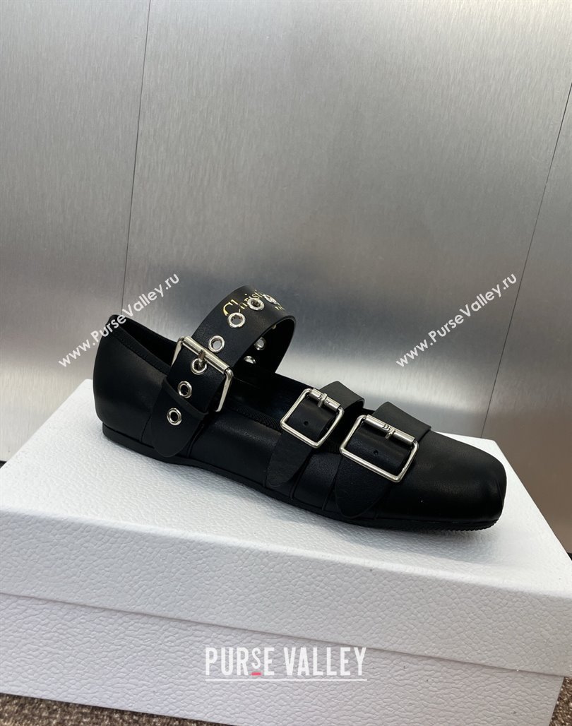 Dior Punk Ballet Flats in Supple Calfskin Leather with Buckle Black 2025 (MD-250425066)