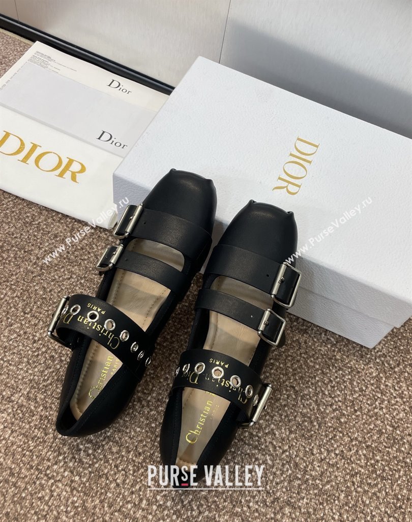Dior Punk Ballet Flats in Supple Calfskin Leather with Buckle Black 2025 (MD-250425066)