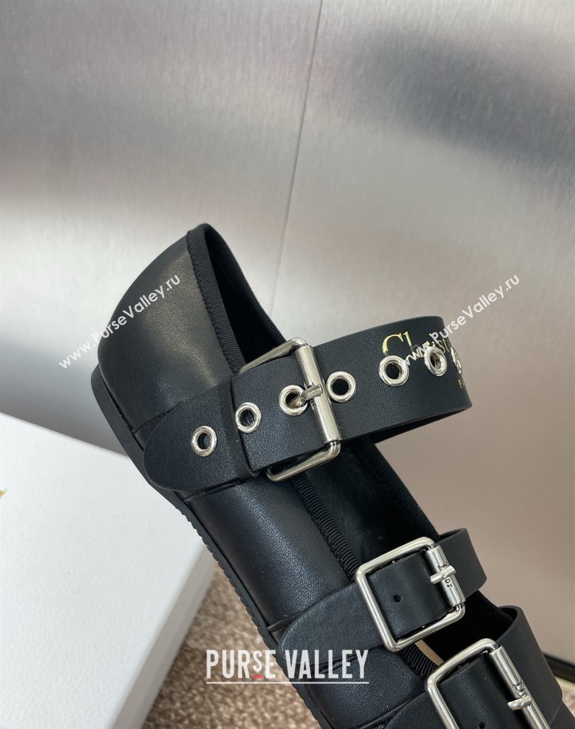 Dior Punk Ballet Flats in Supple Calfskin Leather with Buckle Black 2025 (MD-250425066)