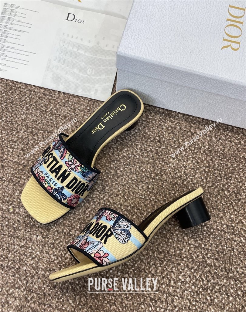 Dior Dway Heel Slides Sandal 4.5cm in Embroidered Cotton with Multicolor Toile de Jouy Papillon Motif Yellow 2025 (MD-250425078)