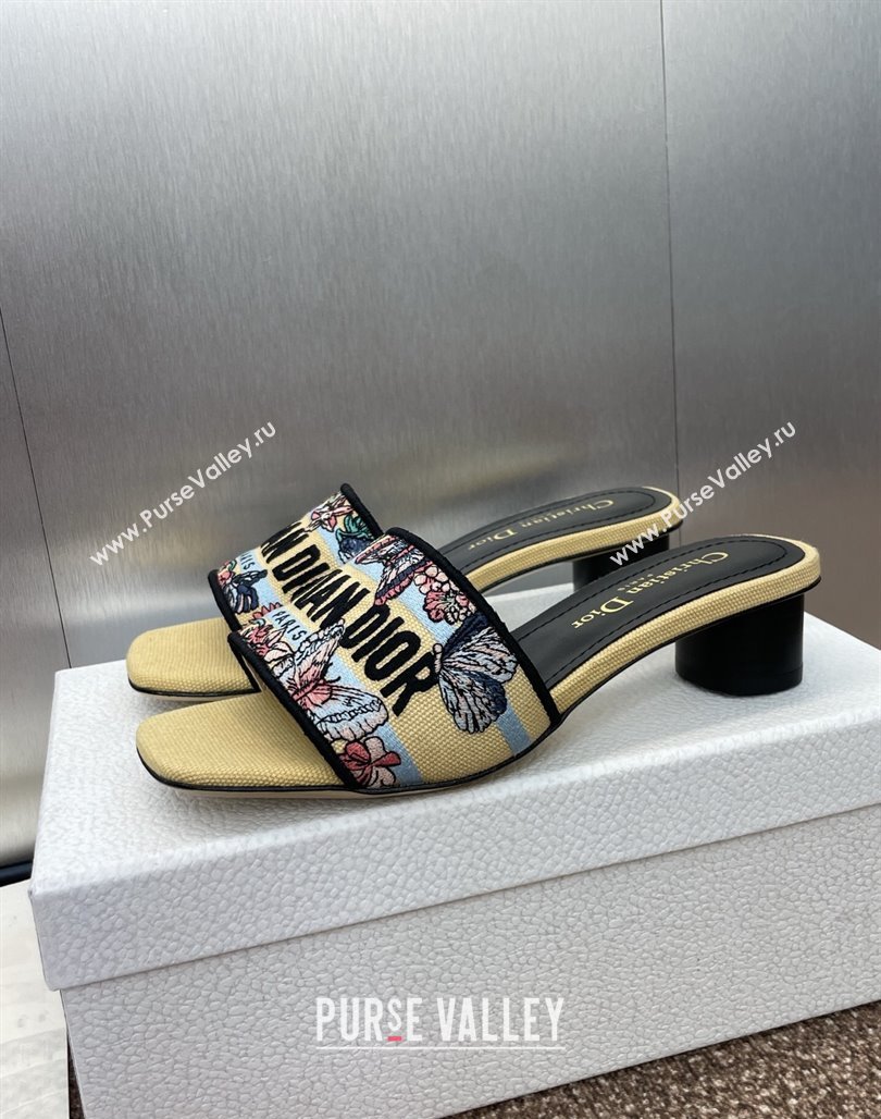 Dior Dway Heel Slides Sandal 4.5cm in Embroidered Cotton with Multicolor Toile de Jouy Papillon Motif Yellow 2025 (MD-250425078)