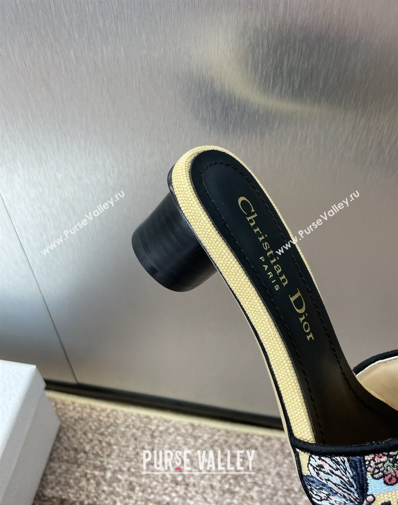 Dior Dway Heel Slides Sandal 4.5cm in Embroidered Cotton with Multicolor Toile de Jouy Papillon Motif Yellow 2025 (MD-250425078)