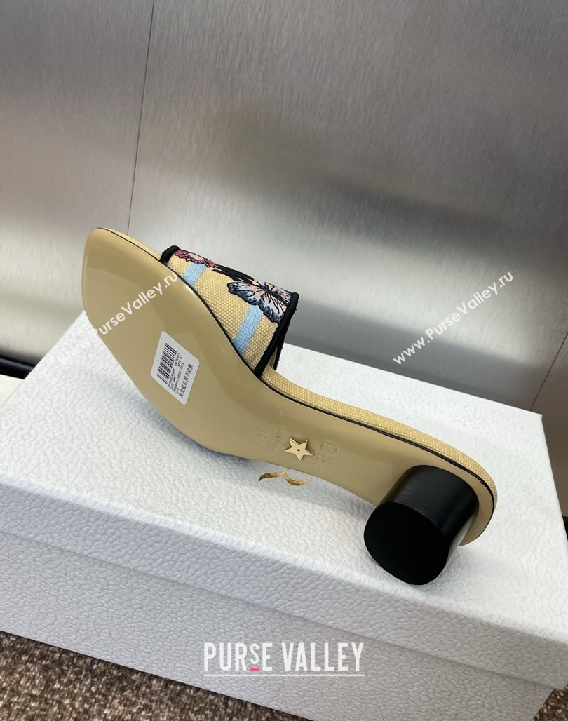 Dior Dway Heel Slides Sandal 4.5cm in Embroidered Cotton with Multicolor Toile de Jouy Papillon Motif Yellow 2025 (MD-250425078)