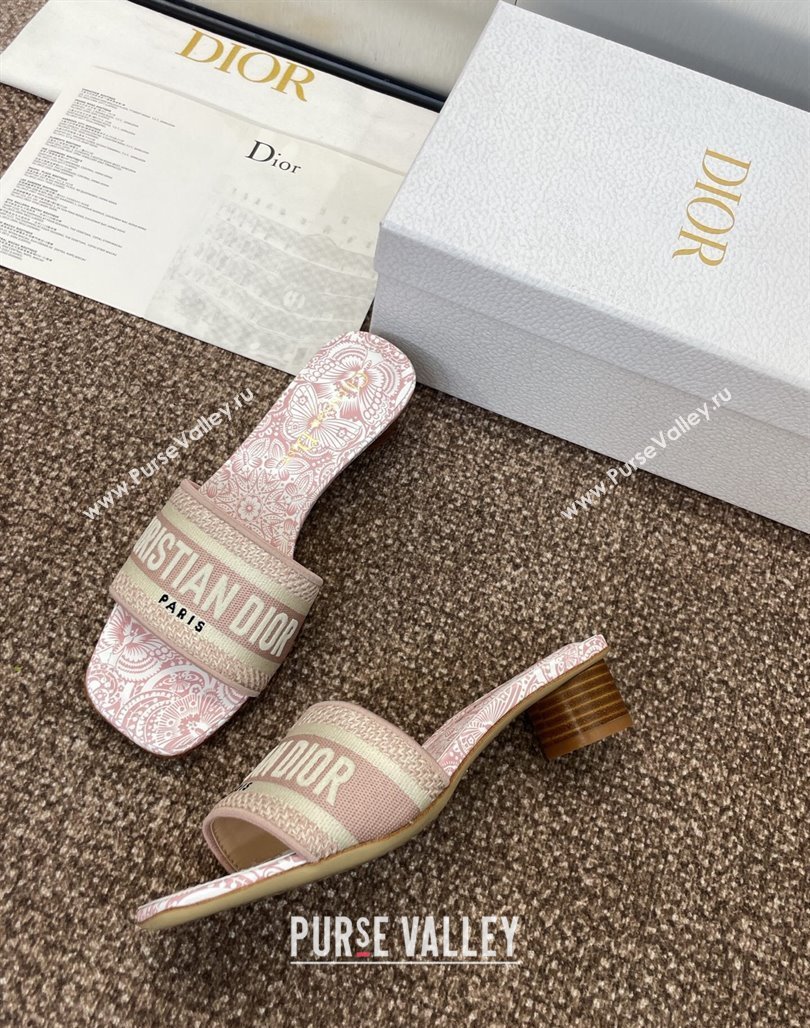 Dior Dway Heel Slides Sandal 4.5cm in Embroidered Cotton with D-Butterfly Paisley Motif Light Pink 2025 (MD-250425079)