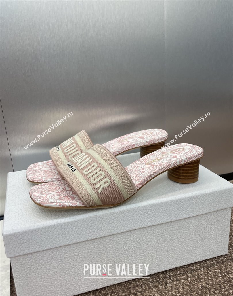 Dior Dway Heel Slides Sandal 4.5cm in Embroidered Cotton with D-Butterfly Paisley Motif Light Pink 2025 (MD-250425079)