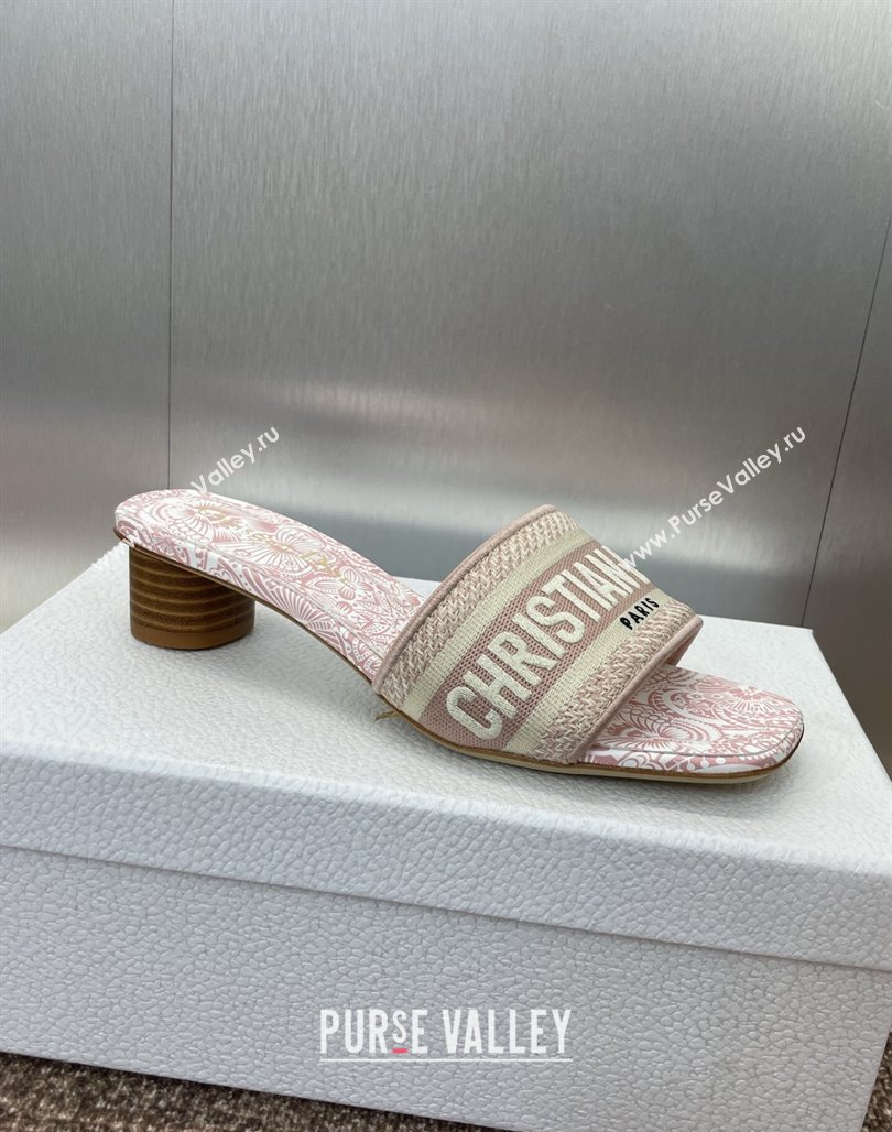 Dior Dway Heel Slides Sandal 4.5cm in Embroidered Cotton with D-Butterfly Paisley Motif Light Pink 2025 (MD-250425079)
