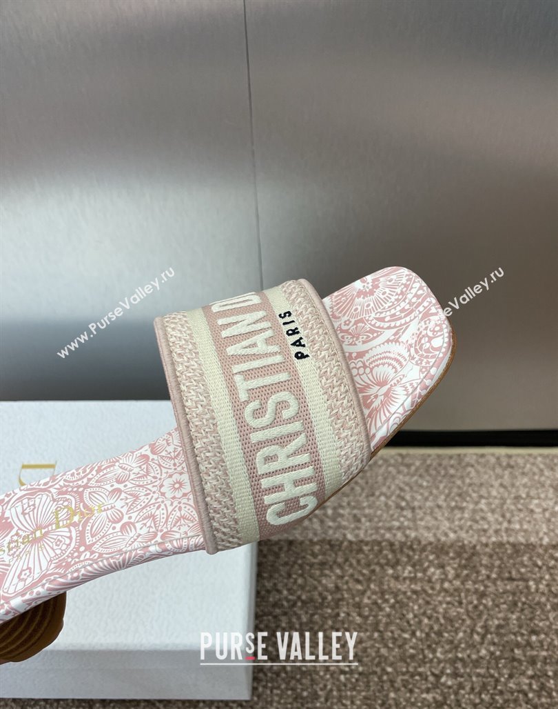Dior Dway Heel Slides Sandal 4.5cm in Embroidered Cotton with D-Butterfly Paisley Motif Light Pink 2025 (MD-250425079)