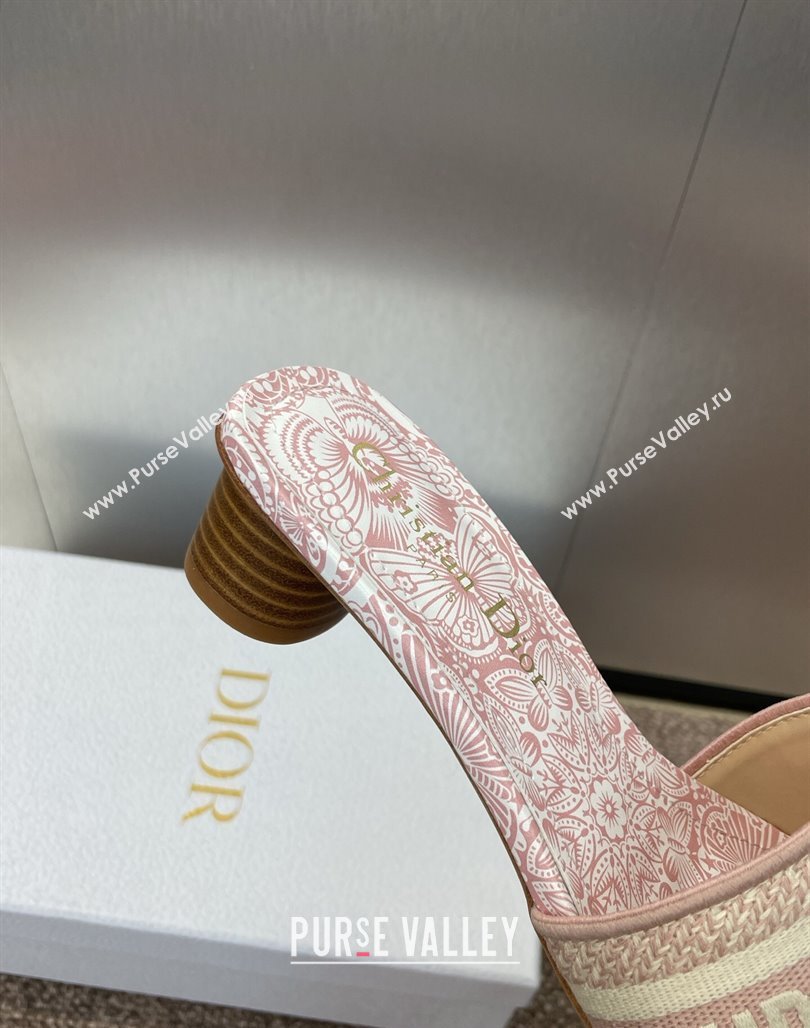 Dior Dway Heel Slides Sandal 4.5cm in Embroidered Cotton with D-Butterfly Paisley Motif Light Pink 2025 (MD-250425079)