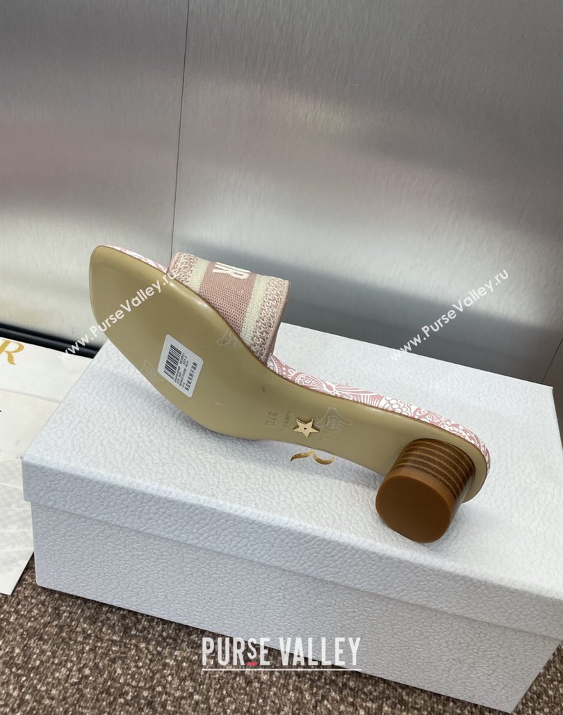 Dior Dway Heel Slides Sandal 4.5cm in Embroidered Cotton with D-Butterfly Paisley Motif Light Pink 2025 (MD-250425079)