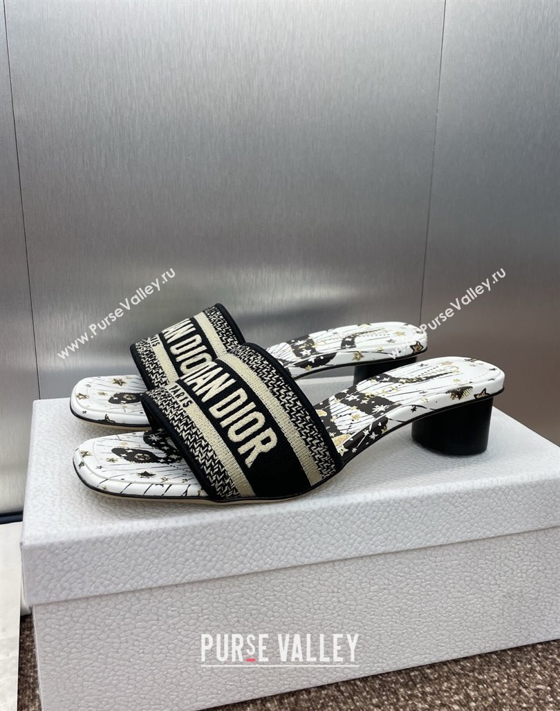 Dior Dway Heel Slides Sandal 4.5cm in Embroidered Cotton with Black and Beige Astral Motif 2025 (MD-250425080)
